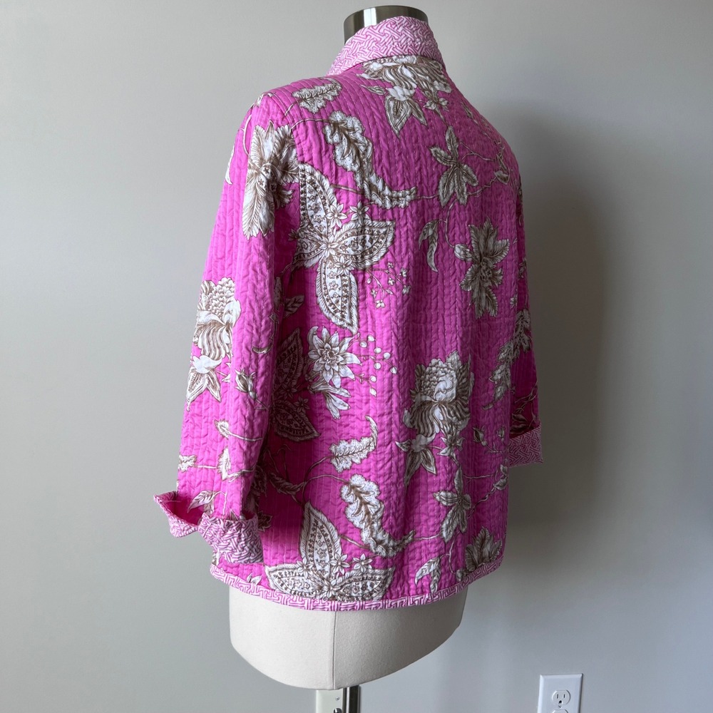 PATTY KIM Jacket‎ Hot Pink Floral Quilted Jacket Women's Size Large - Picture 13 of 16